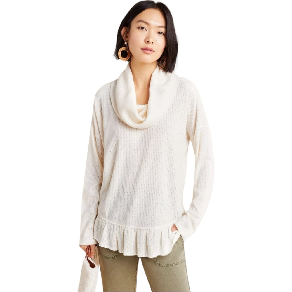 Maeve by Anthropologie Women's XS Addie Ruffled Hacci Pullover Sweater Cream